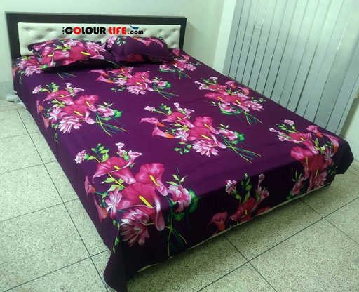 [Bed-1] 100% Pure Cotton Fabric Different Colorful Bed Sheet Set with Two Pillow Covers। The Colour Life Online Shop