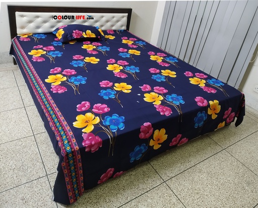 [Bed-3] 100% Pure Cotton Fabric Different Colorful Bed Sheet Set with Two Pillow Covers। The Colour Life Online Shop