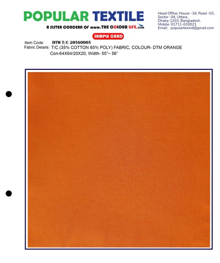 [(56X56) ORANGE] TC (35% Cotton 65% Poly) Fabric, Colour- DTM ORANGE